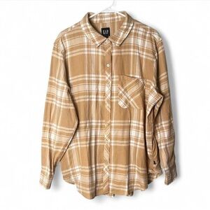 Gap Women's Tan & White Relaxed Fit Flannel [Size XL]